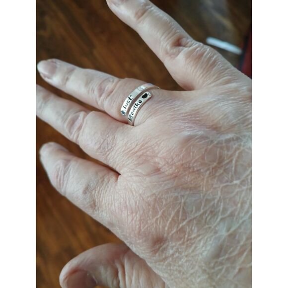 Stainless Steel Carved JUST BREATH Heart Adjustable Ring - Picture 4 of 6